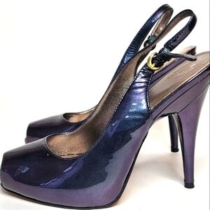EUC Joan & David Iridescent Peep T7oe Sling-back Heels 👠